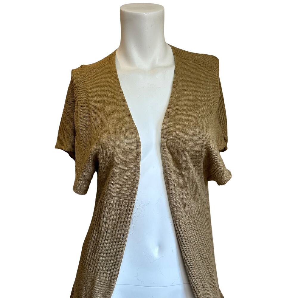 Margaret O'Leary Linen Blend Tan Open Front Cardigan Lightweight Sweater sz 1=XS - Picture 2 of 9